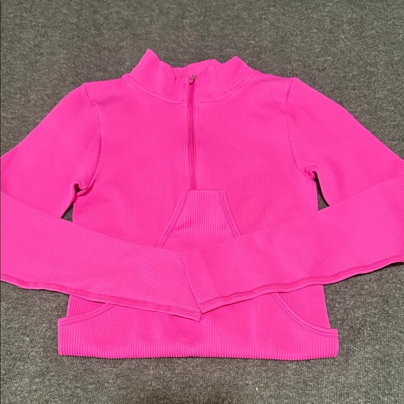 💖 OQQ Women’s Ribbed Zip Front Bodysuit Small Hot Pink Long Sleeve - Picture 12 of 12